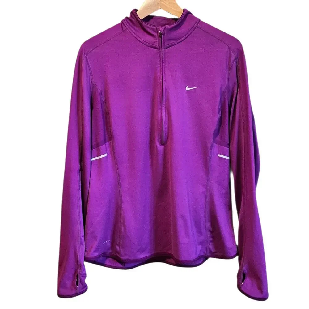 Nike Dri Fit 1/4 Zip Athletic Workout Long Sleeve Top Magenta Pink Women XLarge